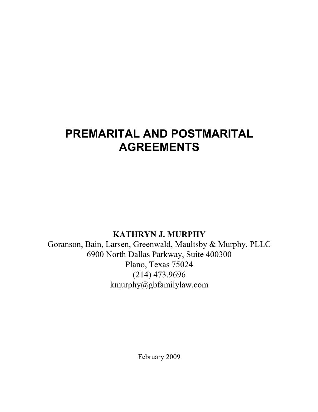 Premarital and Postmarital Agreements