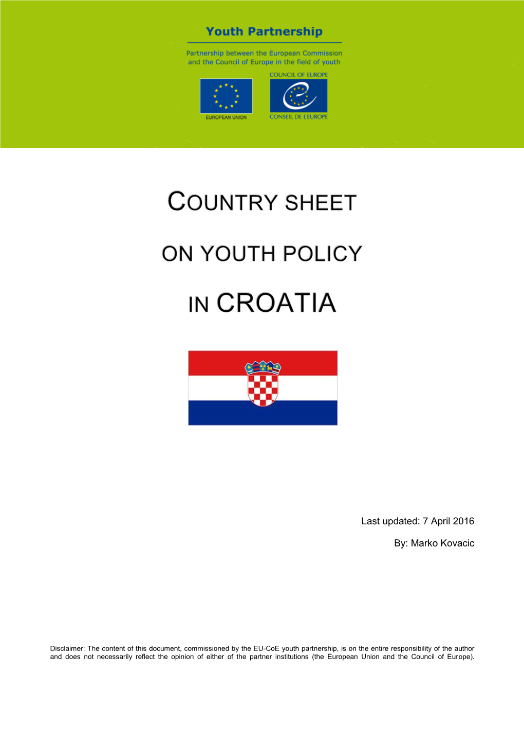 Background Information on Croatian Youth Policy