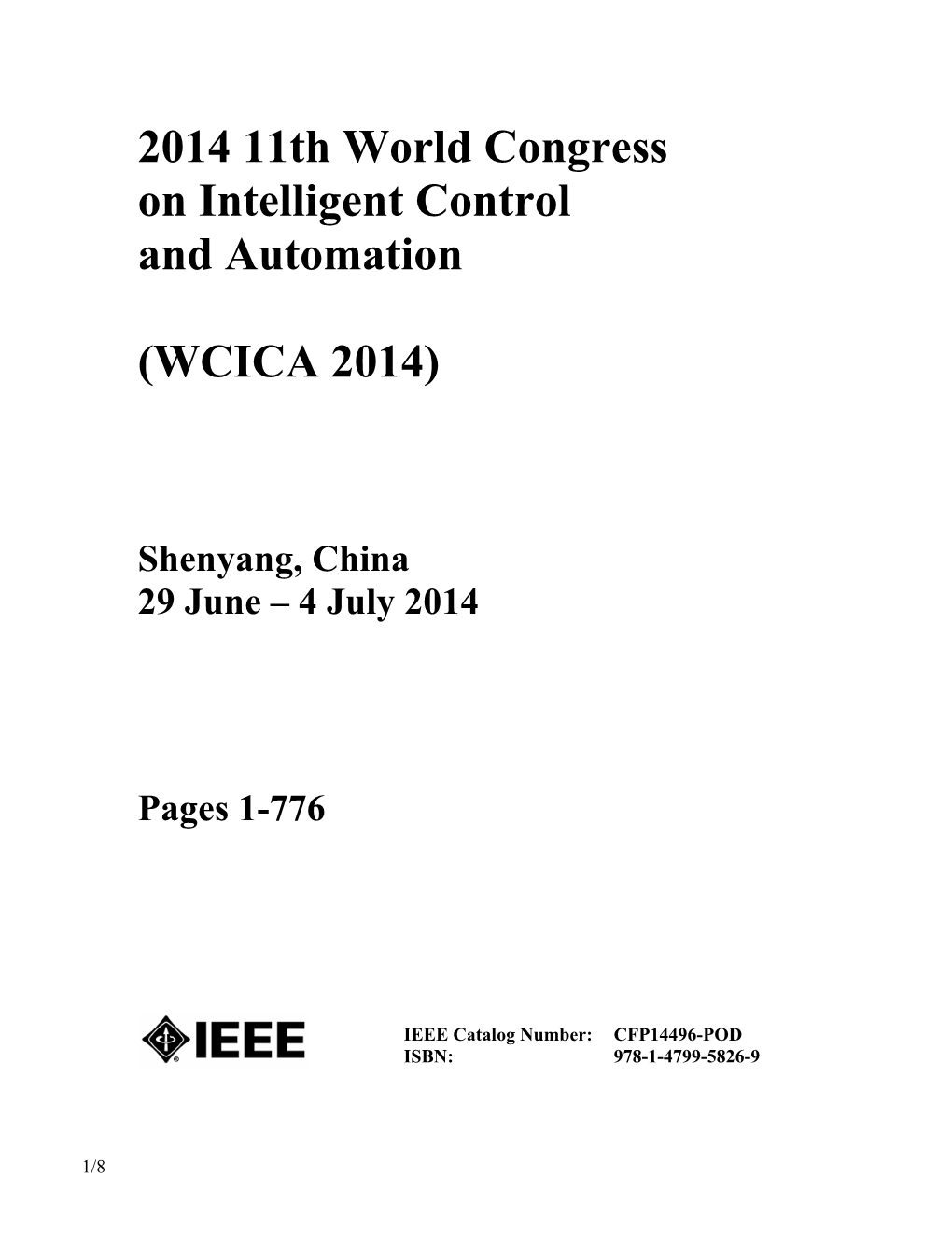 2014 11Th World Congress on Intelligent Control and Automation