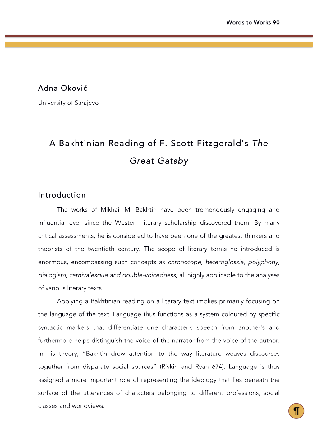 A Bakhtinian Reading of F. Scott Fitzgerald's the Great Gatsby