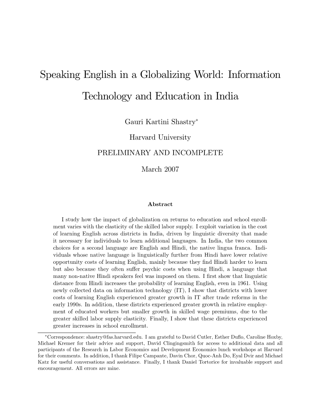 Speaking English in a Globalizing World: Information Technology and Education in India