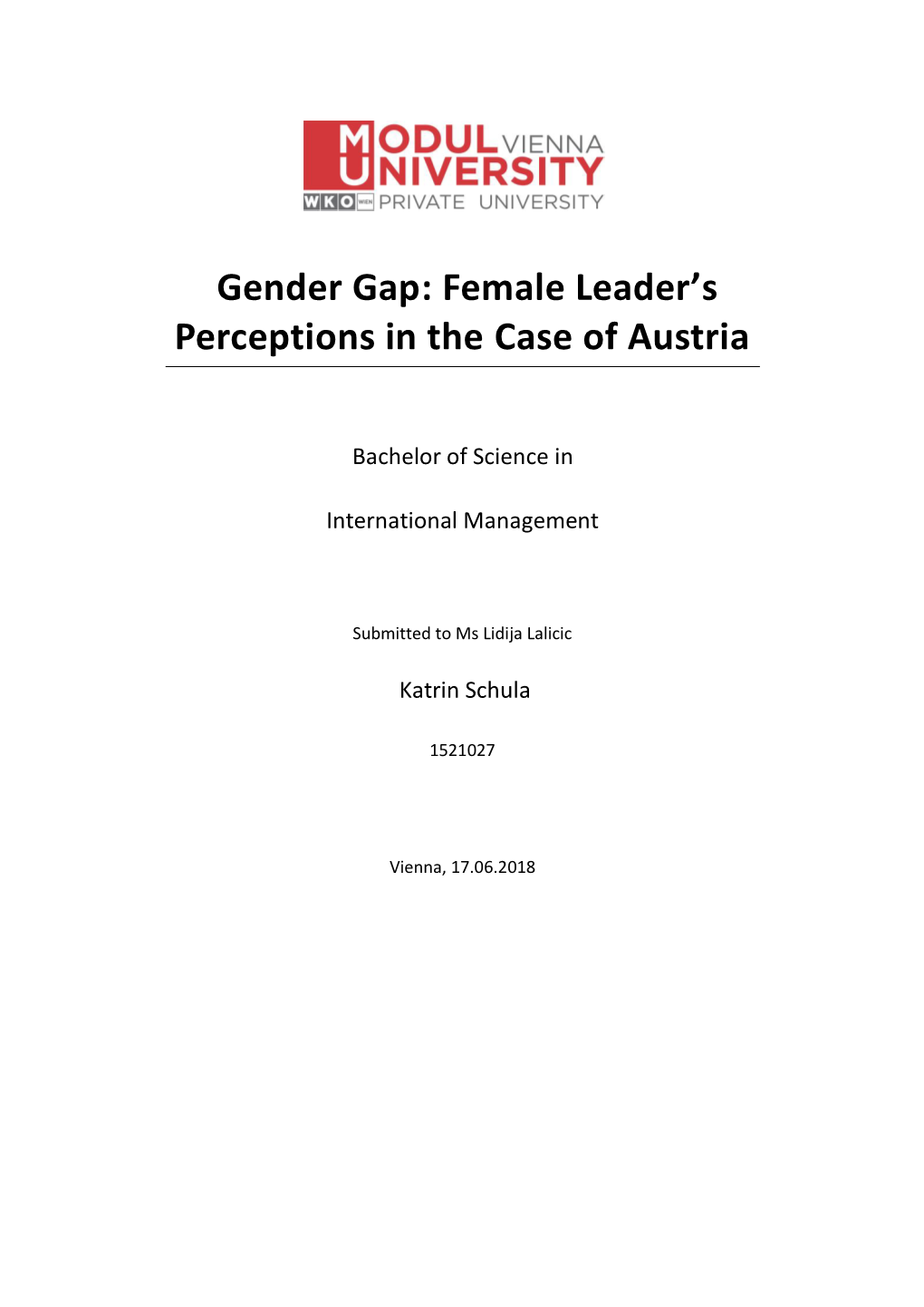 Gender Gap: Female Leader’S Perceptions in the Case of Austria