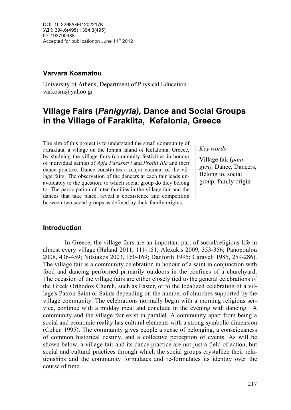 Dance and Social Groups in the Village of Faraklita, Kefalonia, Greece