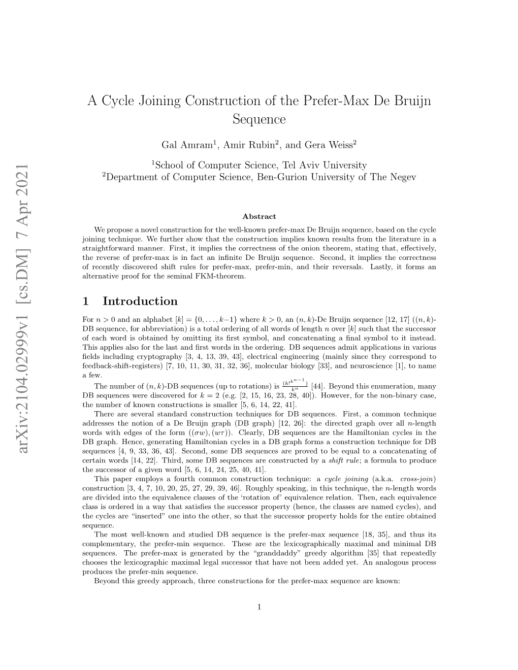 A Cycle Joining Construction of the Prefer-Max De Bruijn Sequence
