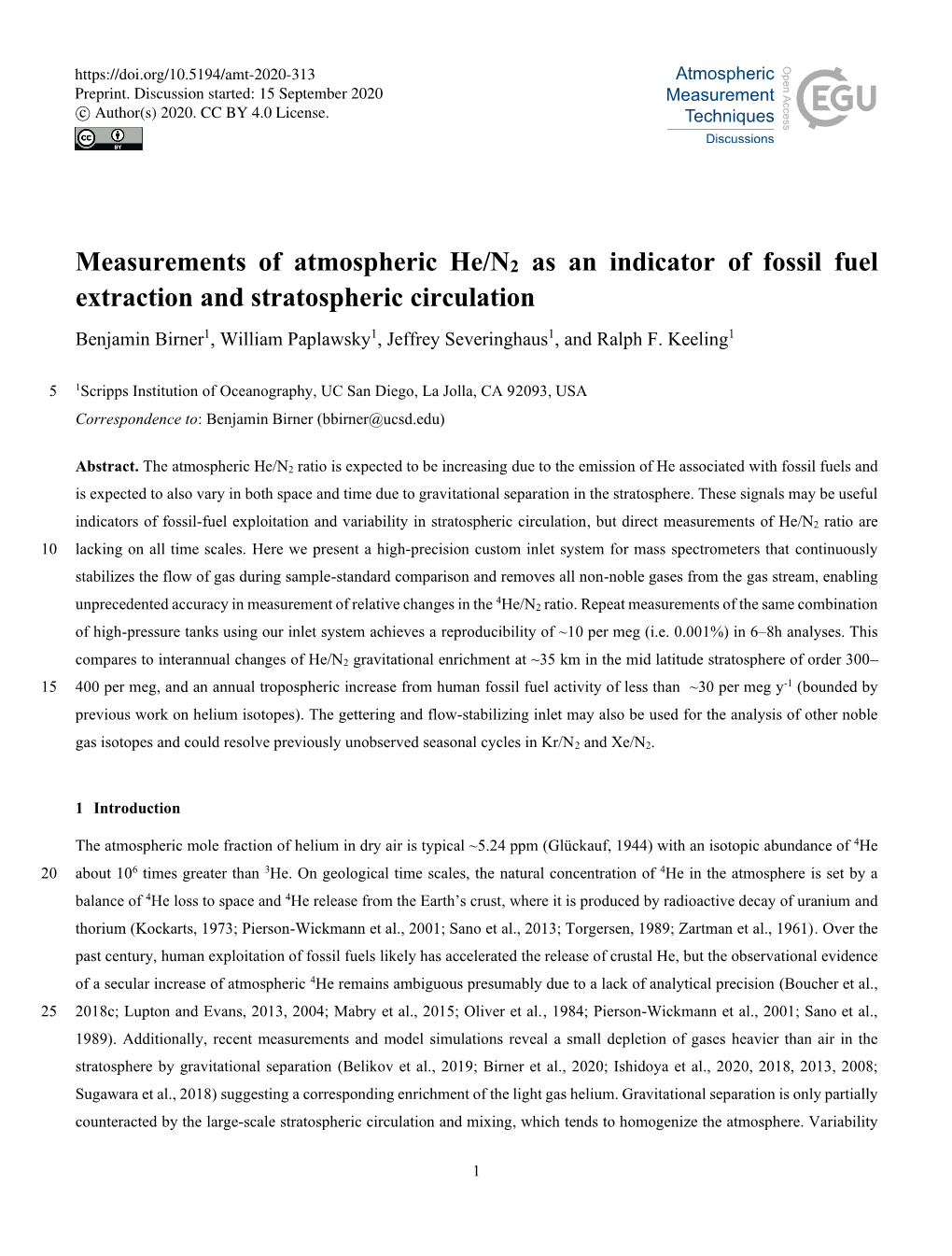 Measurements of Atmospheric He/N2 As an Indicator of Fossil Fuel