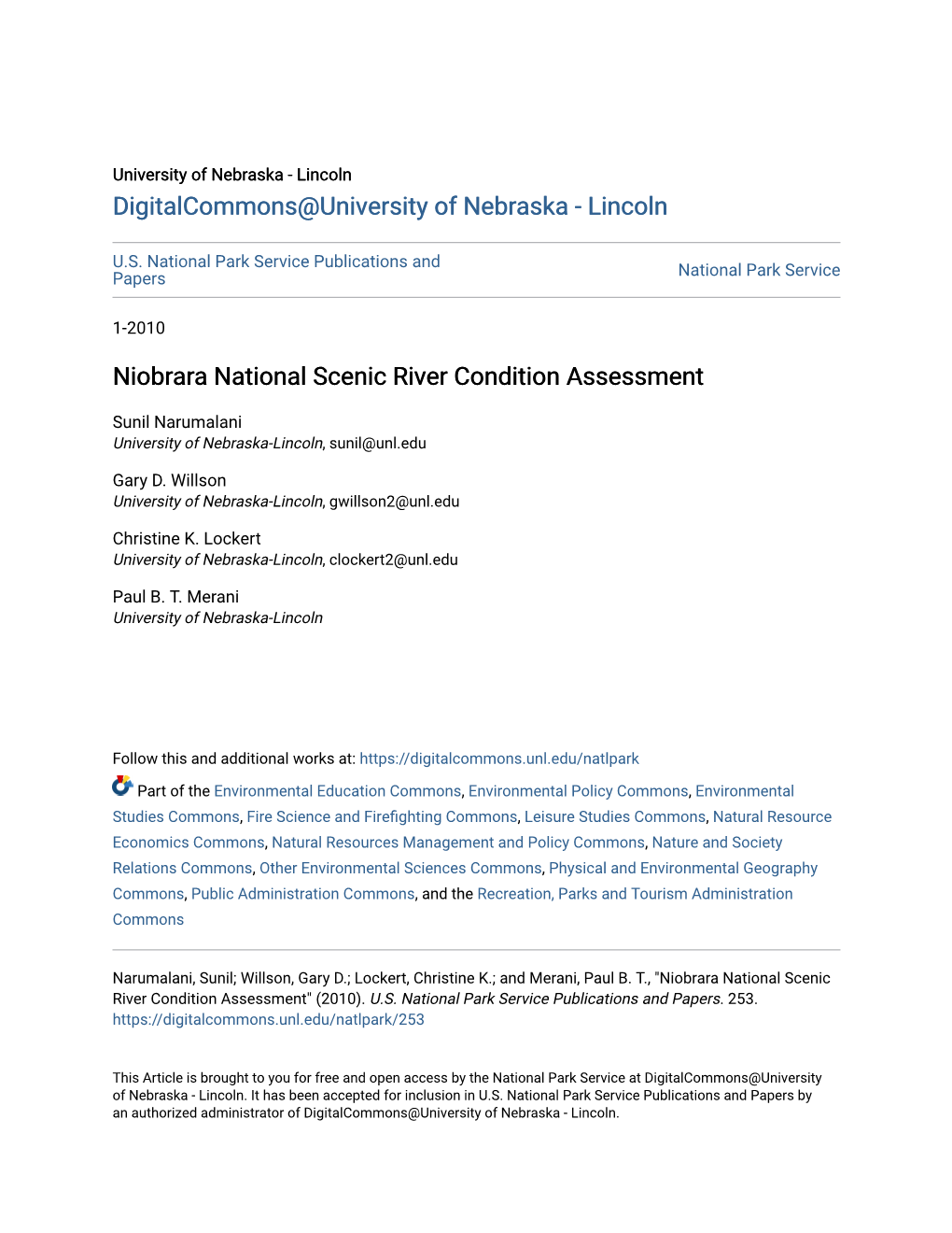 Niobrara National Scenic River Condition Assessment