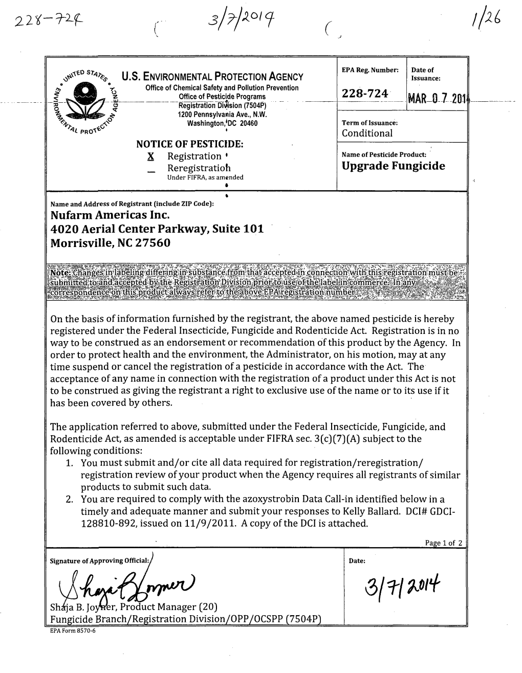 US EPA, Pesticide Product Label, UPGRADE FUNGICIDE, 03/07/2014