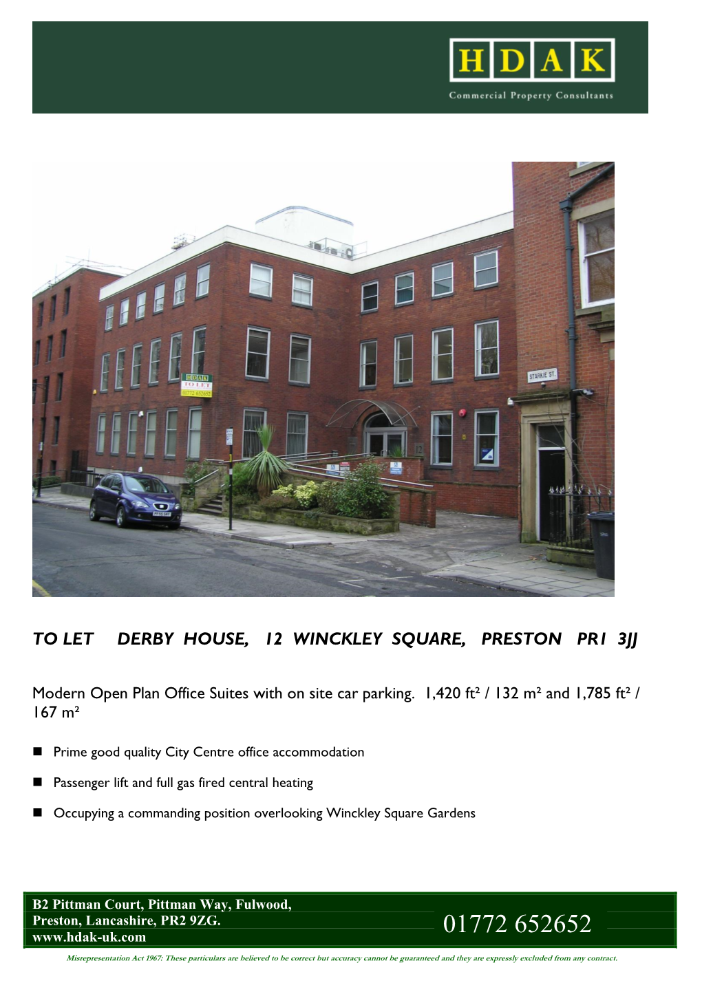 To Let Derby House, 12 Winckley Square, Preston Pr1 3Jj