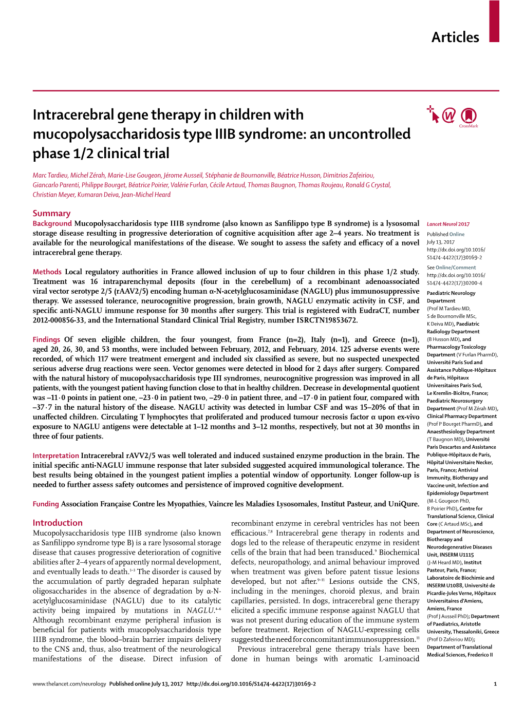 Intracerebral Gene Therapy in Children with Mucopolysaccharidosis Type IIIB Syndrome: an Uncontrolled Phase 1/2 Clinical Trial