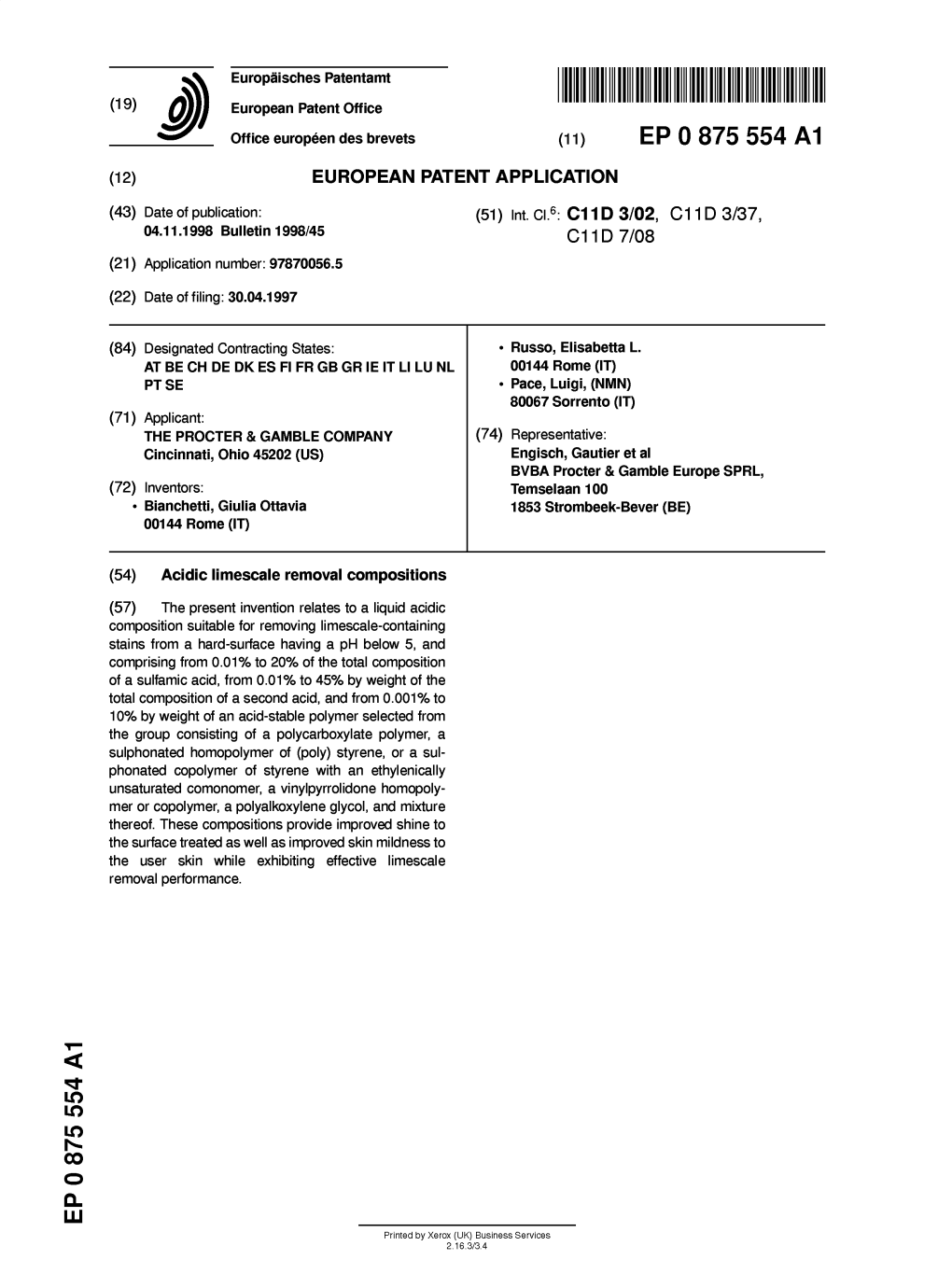 Acidic Limescale Removal Compositions