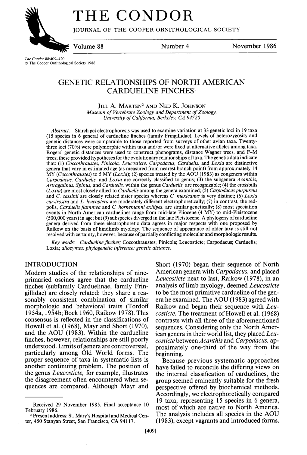 Genetic Relationships of North American Cardueline Finches