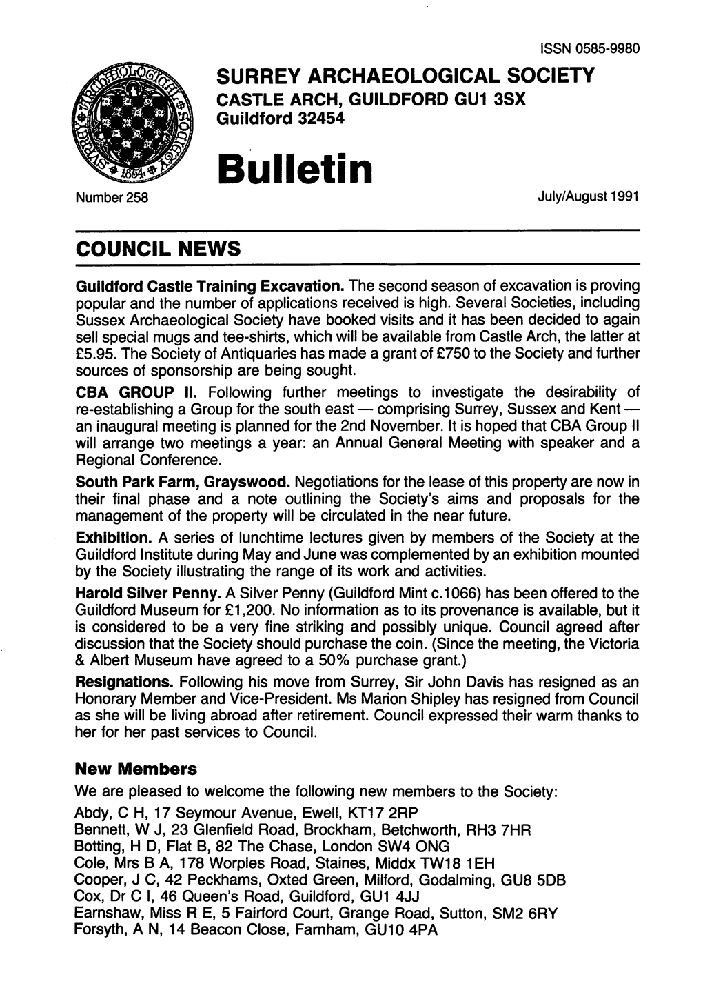 Bulletin N U M B E R 2 5 8 July/August 1991