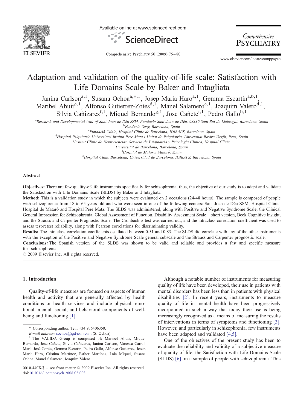 Satisfaction with Life Domains Scale by Baker and Intagliata