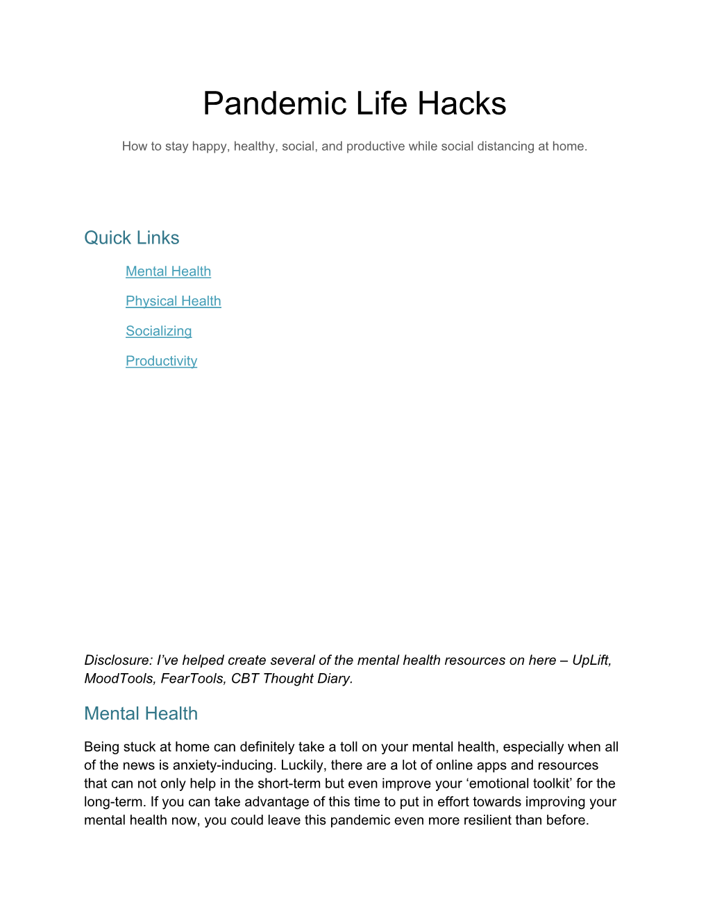 Pandemic Life Hacks