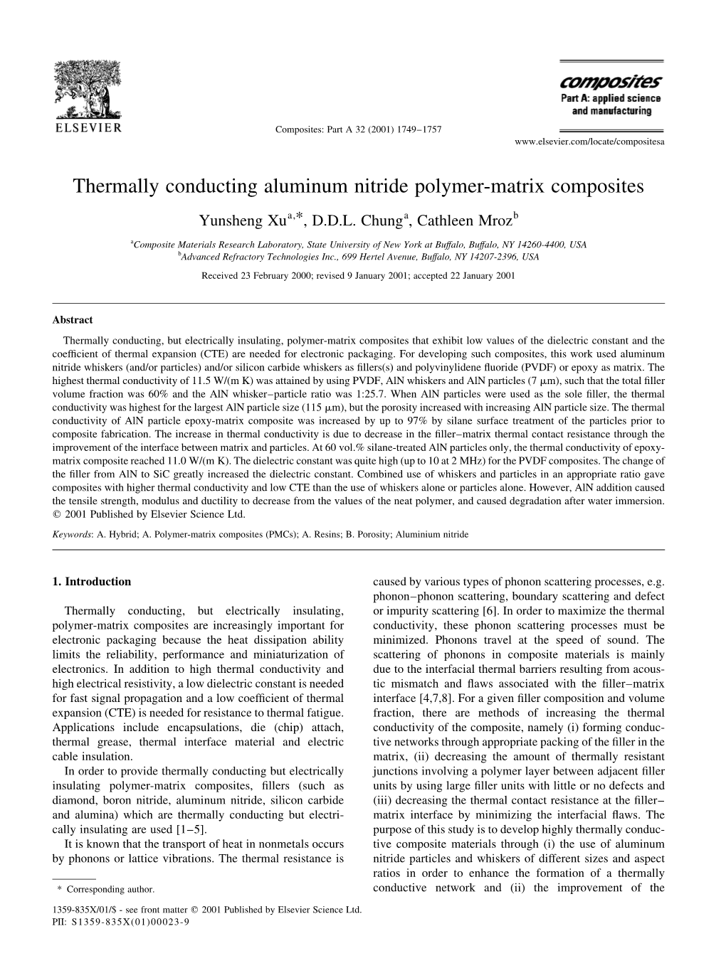 Thermally Conducting Aluminum Nitride Polymer-Matrix Composites