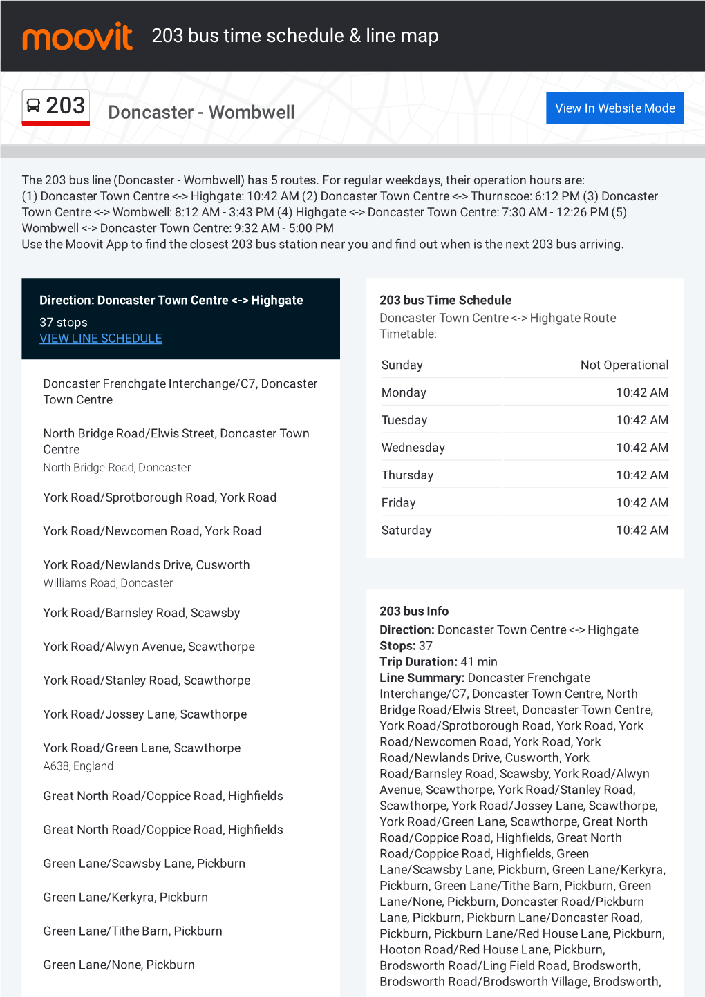 203 Bus Time Schedule & Line Route