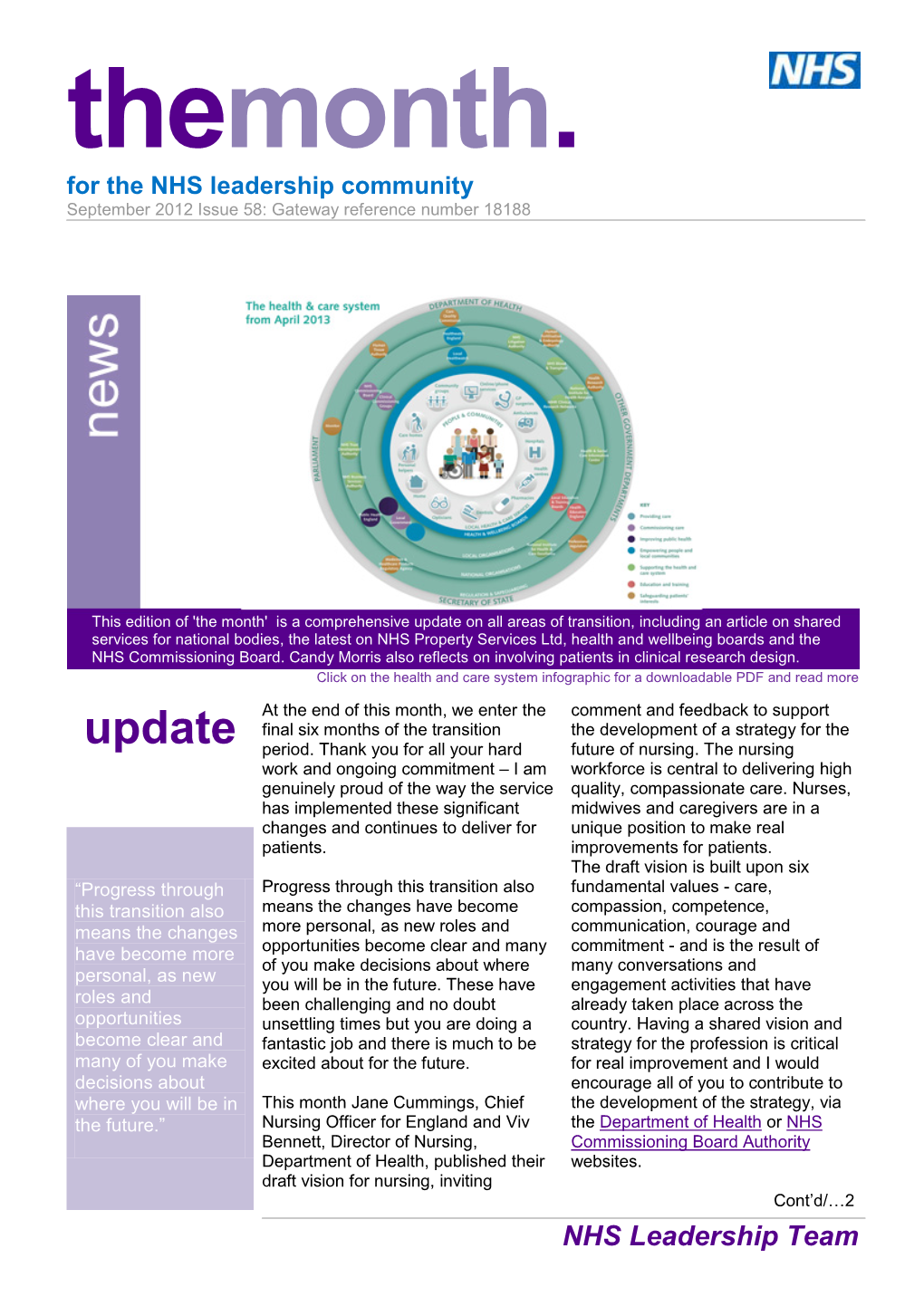 For the NHS Leadership Community September 2012 Issue 58: Gateway Reference Number 18188