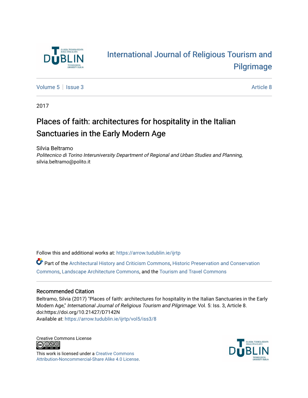 Places of Faith: Architectures for Hospitality in the Italian Sanctuaries in the Early Modern Age
