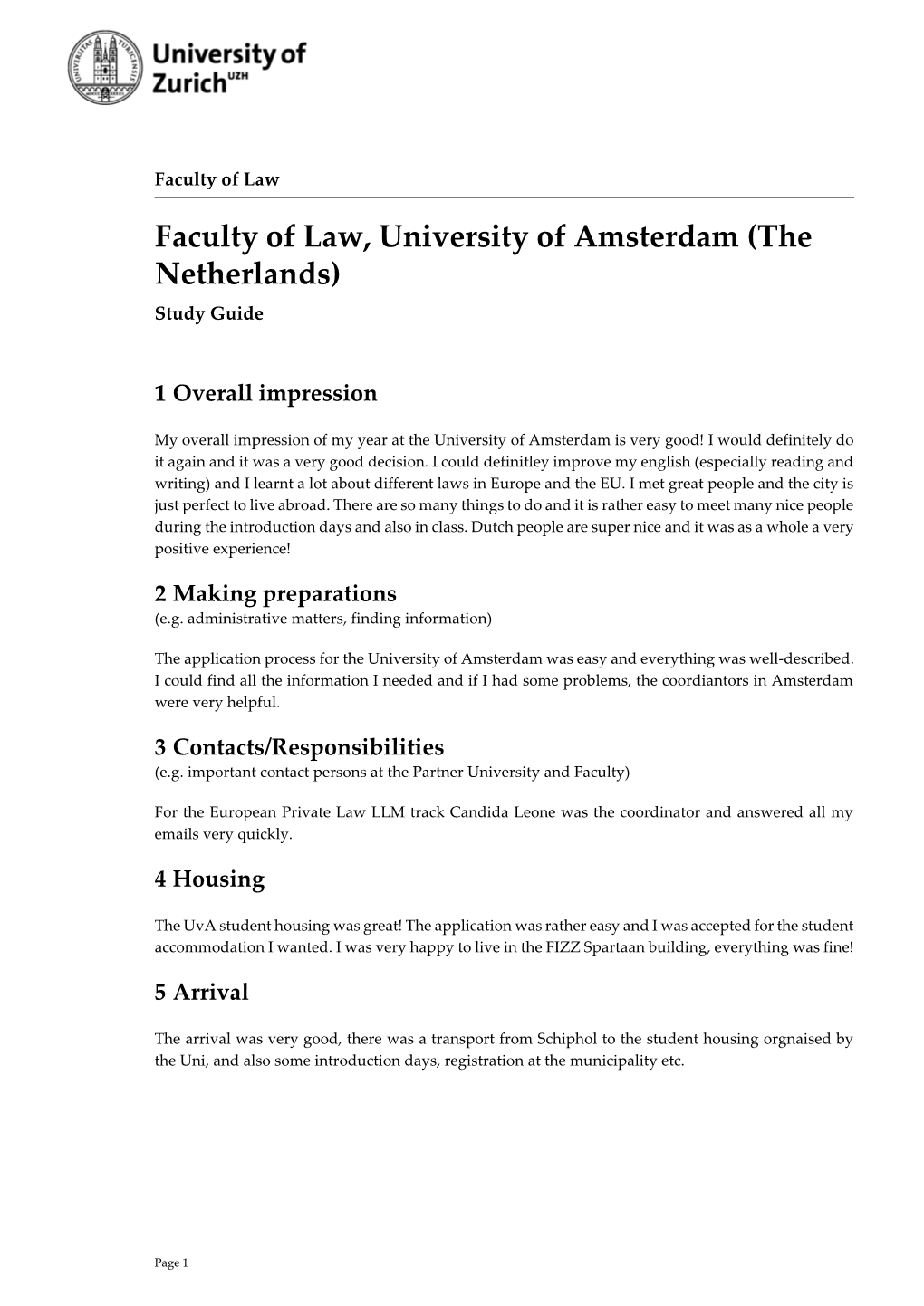 Faculty of Law, University of Amsterdam (The Netherlands) Study Guide