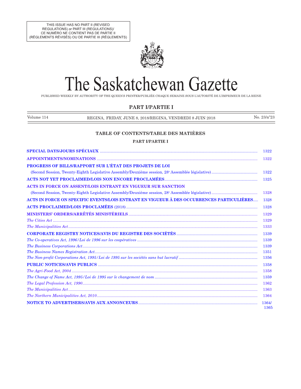 Gazette Part I, June 8, 2018