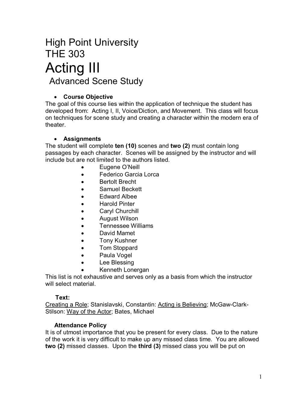 Acting III Advanced Scene Study