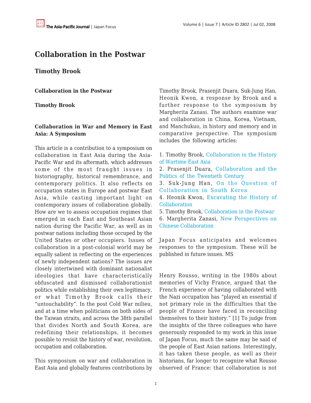 Collaboration in the Postwar