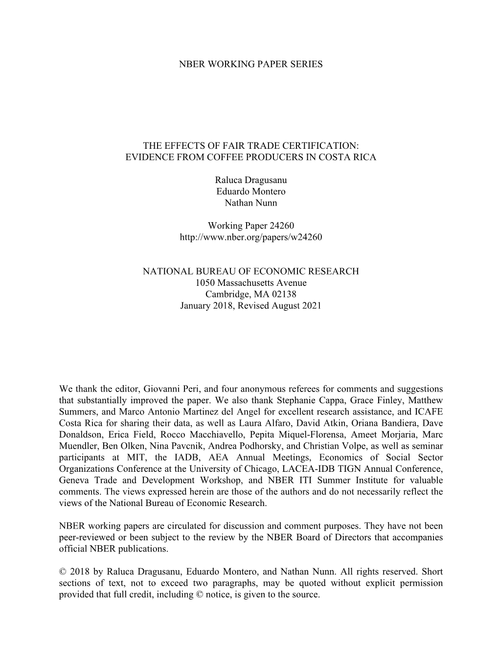 The Effects of Fair Trade Certification: Evidence from Coffee Producers in Costa Rica