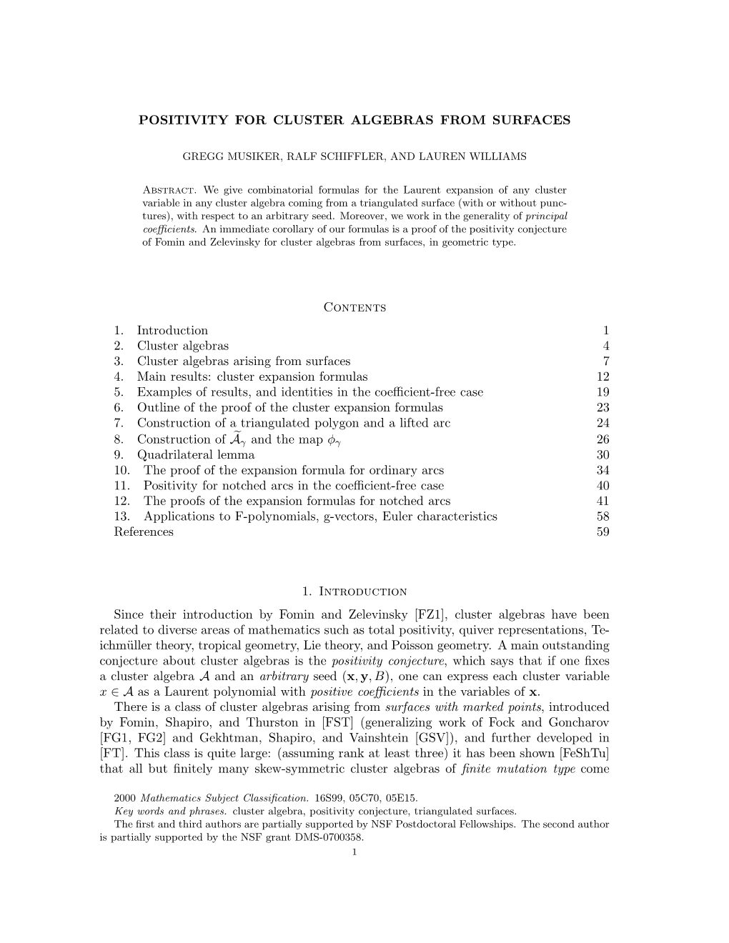 Positivity for Cluster Algebras from Surfaces