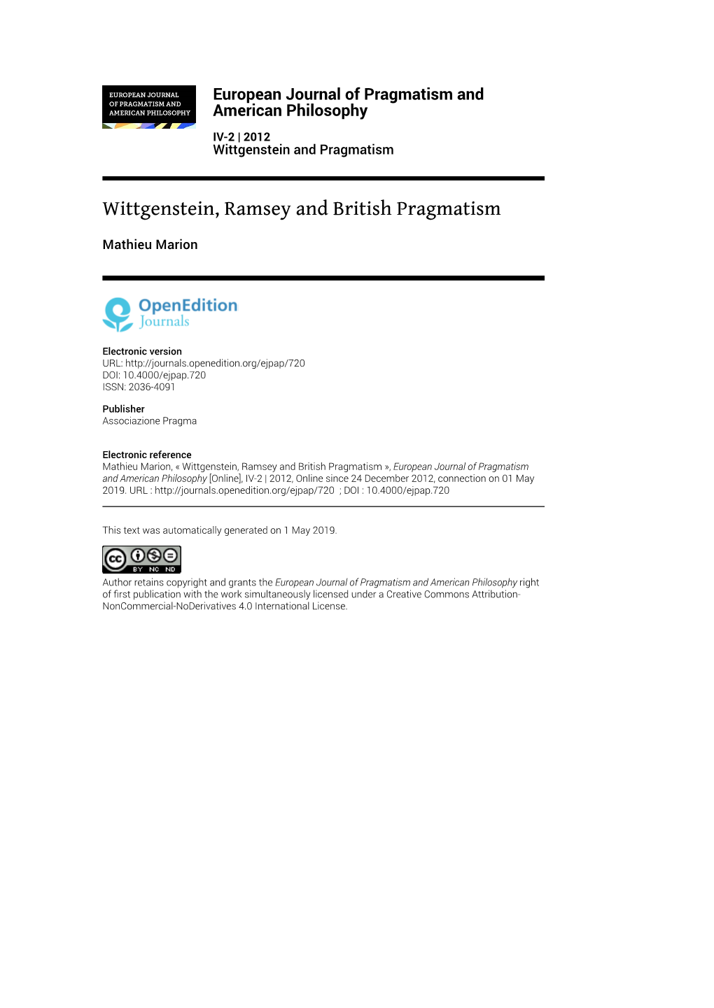 European Journal of Pragmatism and American Philosophy