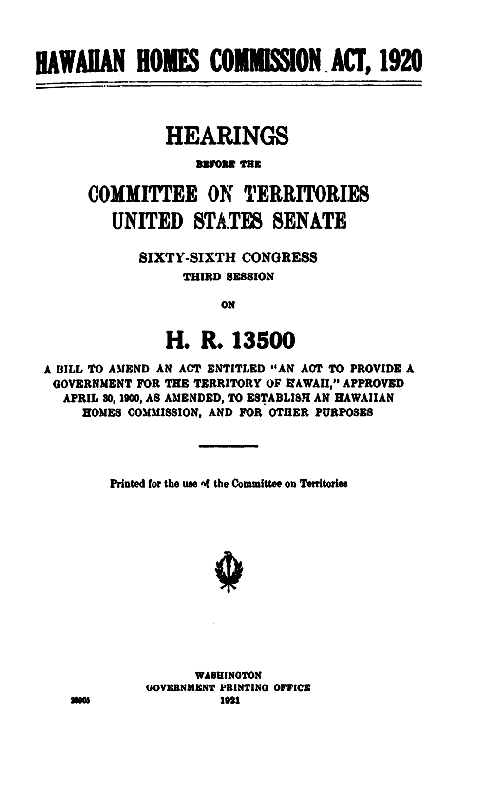 Hawaiian Homes Commission Act, 1920