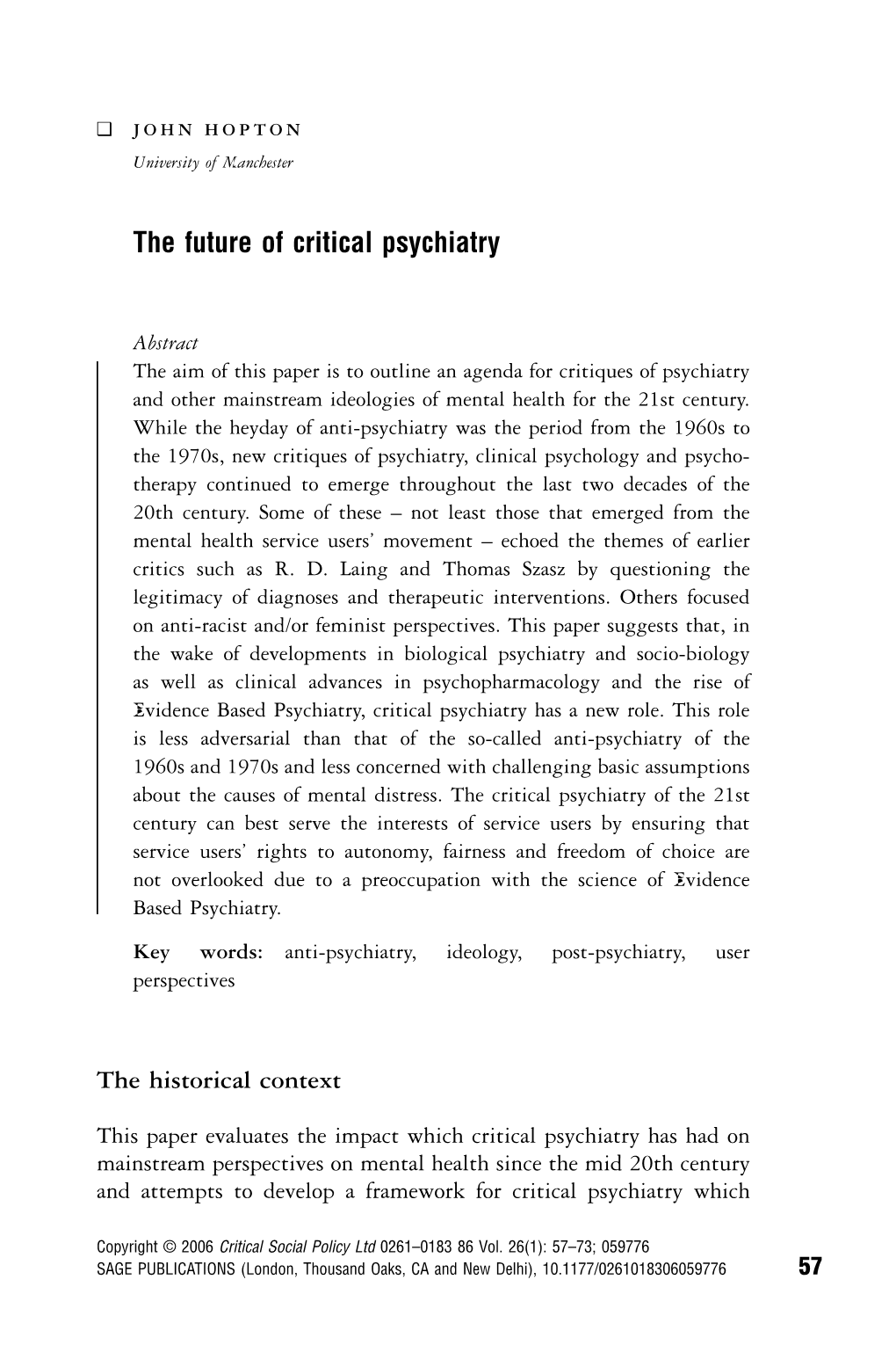 The Future of Critical Psychiatry