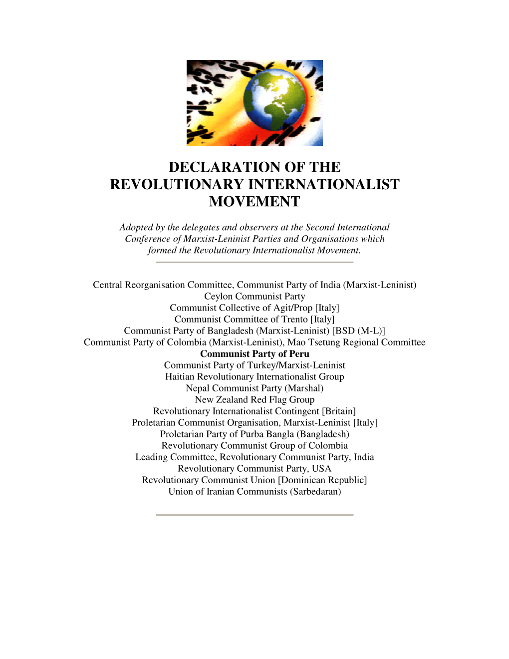 Declaration of the Revolutionary Internationalist Movement