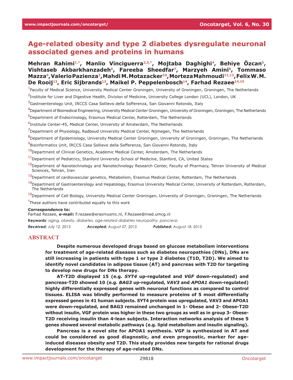 Age-Related Obesity and Type 2 Diabetes Dysregulate Neuronal Associated Genes and Proteins in Humans