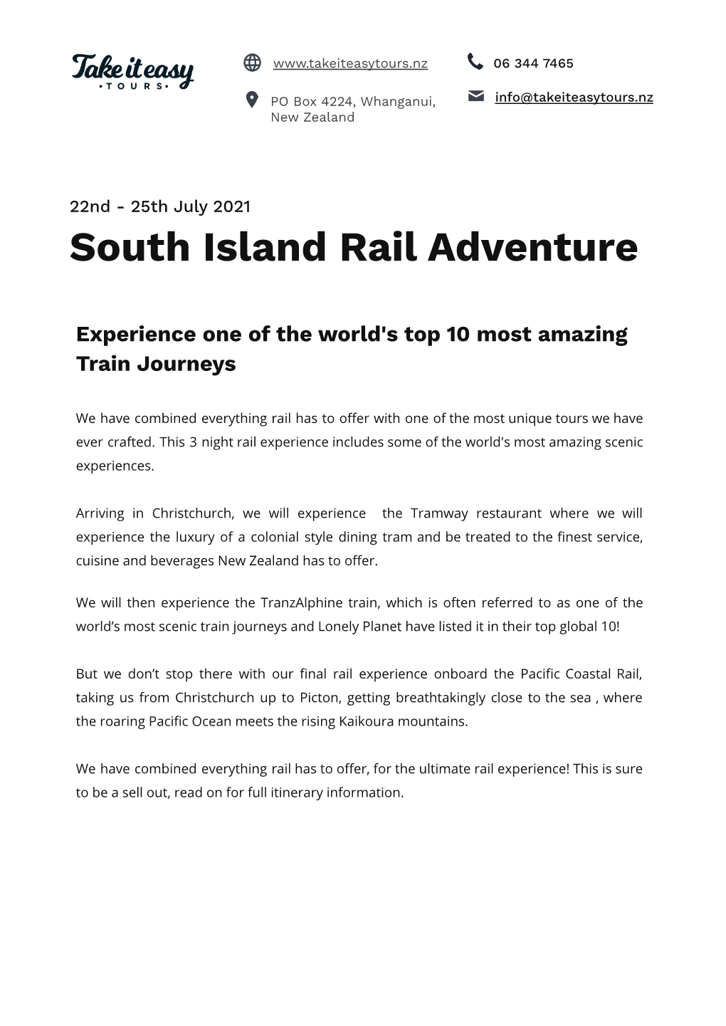 South Island Rail Adventure (Completed)