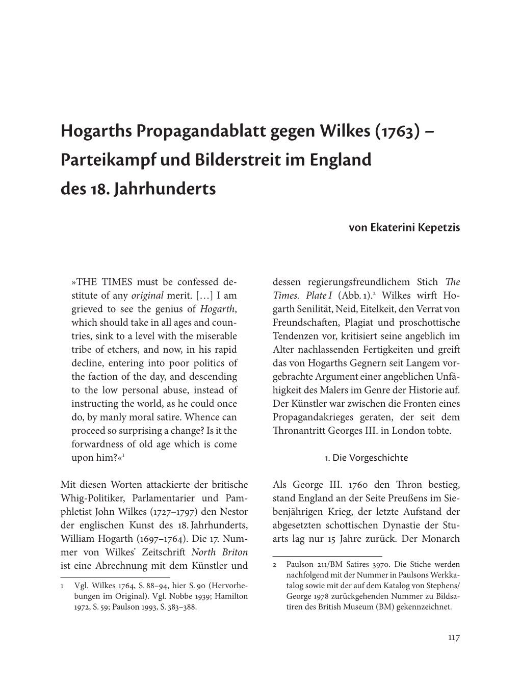 Hogarths Propagandablatt Gegen Wilkes (1763) – Parteikampf Und Bilderstreit Im England Des 18