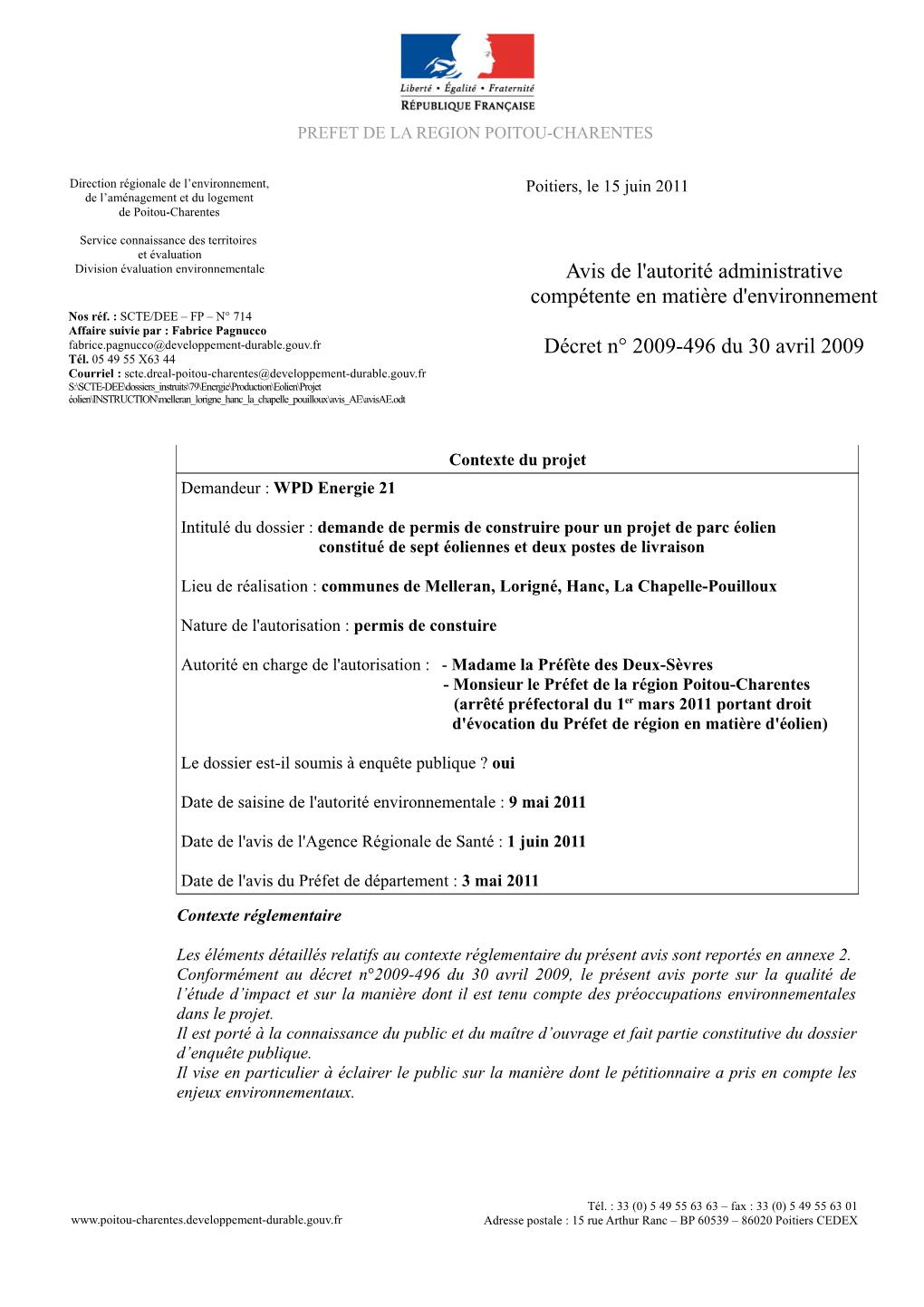 Avis De L'autorité Administrative Compétente En Matière D'environnement Nos Réf