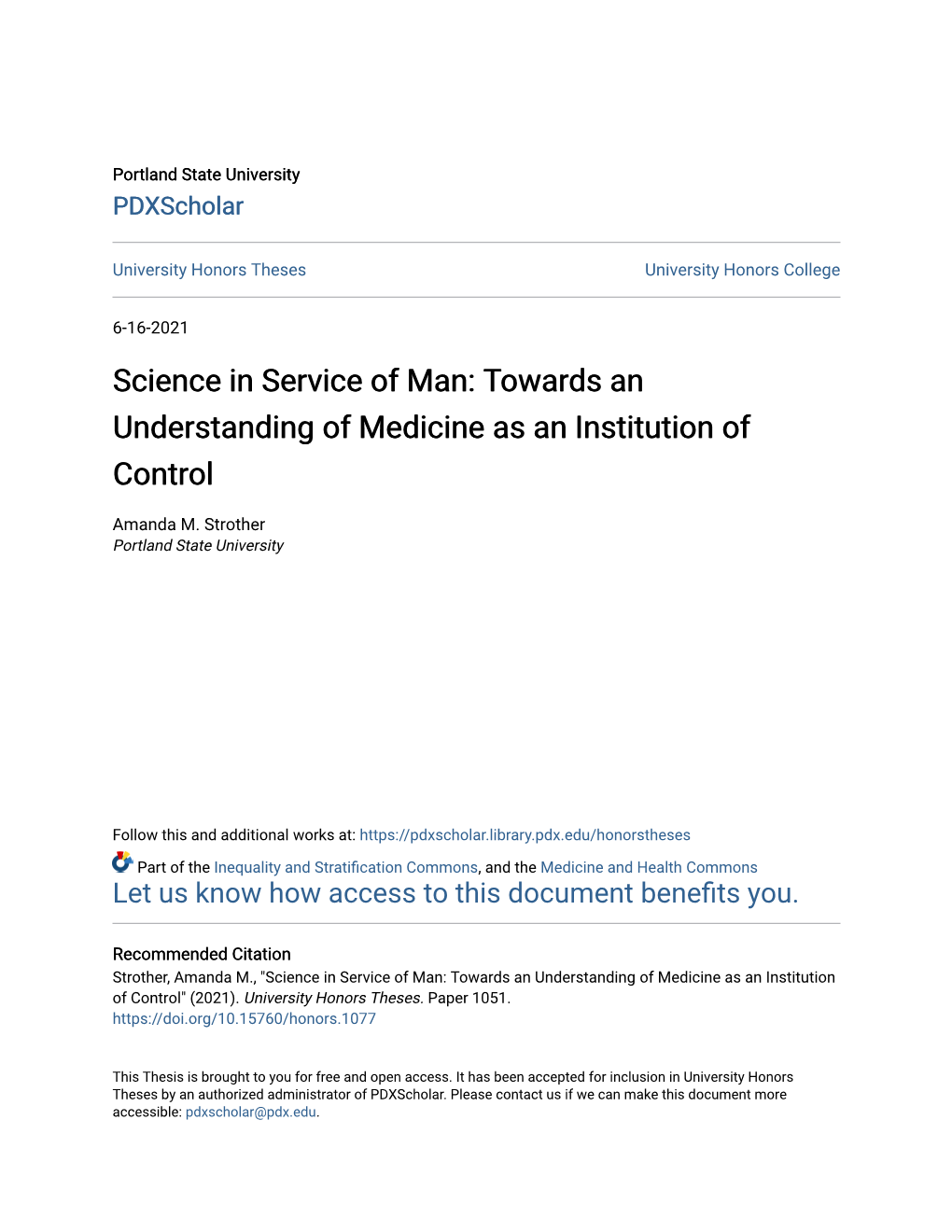 Towards an Understanding of Medicine As an Institution of Control