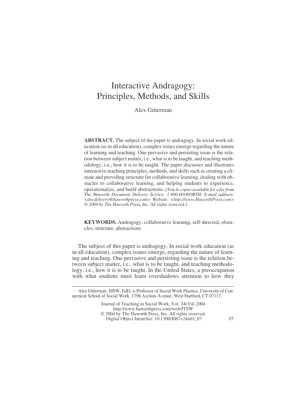 Interactive Andragogy: Principles, Methods, and Skills