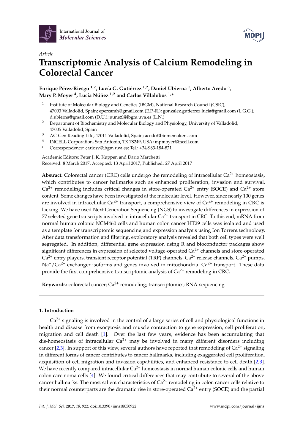Transcriptomic Analysis of Calcium Remodeling in Colorectal Cancer
