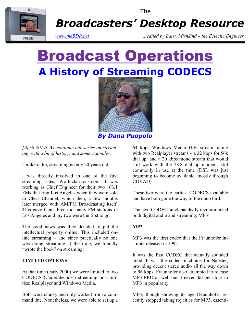 Broadcast Operations a History of Streaming CODECS