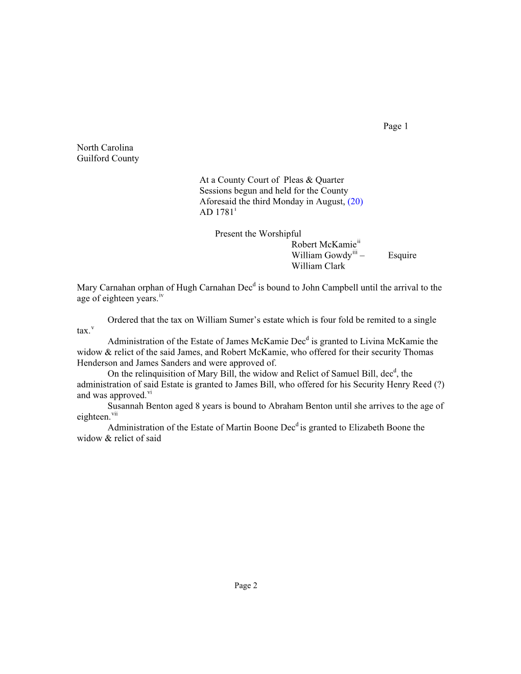 Page 1 North Carolina Guilford County at a County Court of Pleas