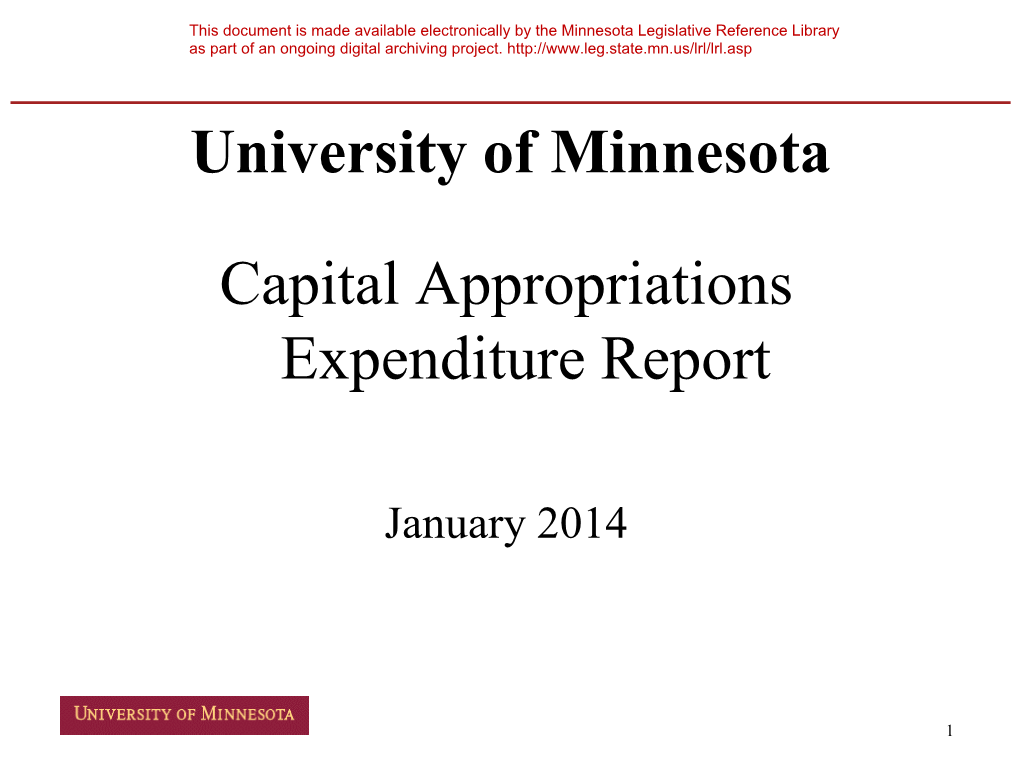 University of Minnesota Capital Appropriations Expenditure Report