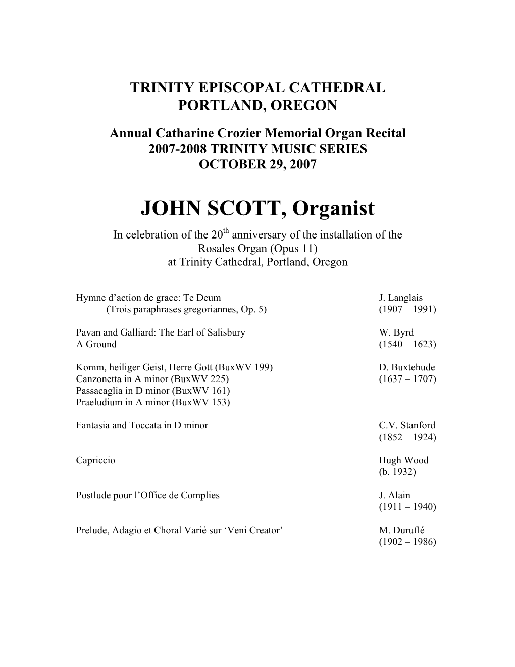 JOHN SCOTT, Organist