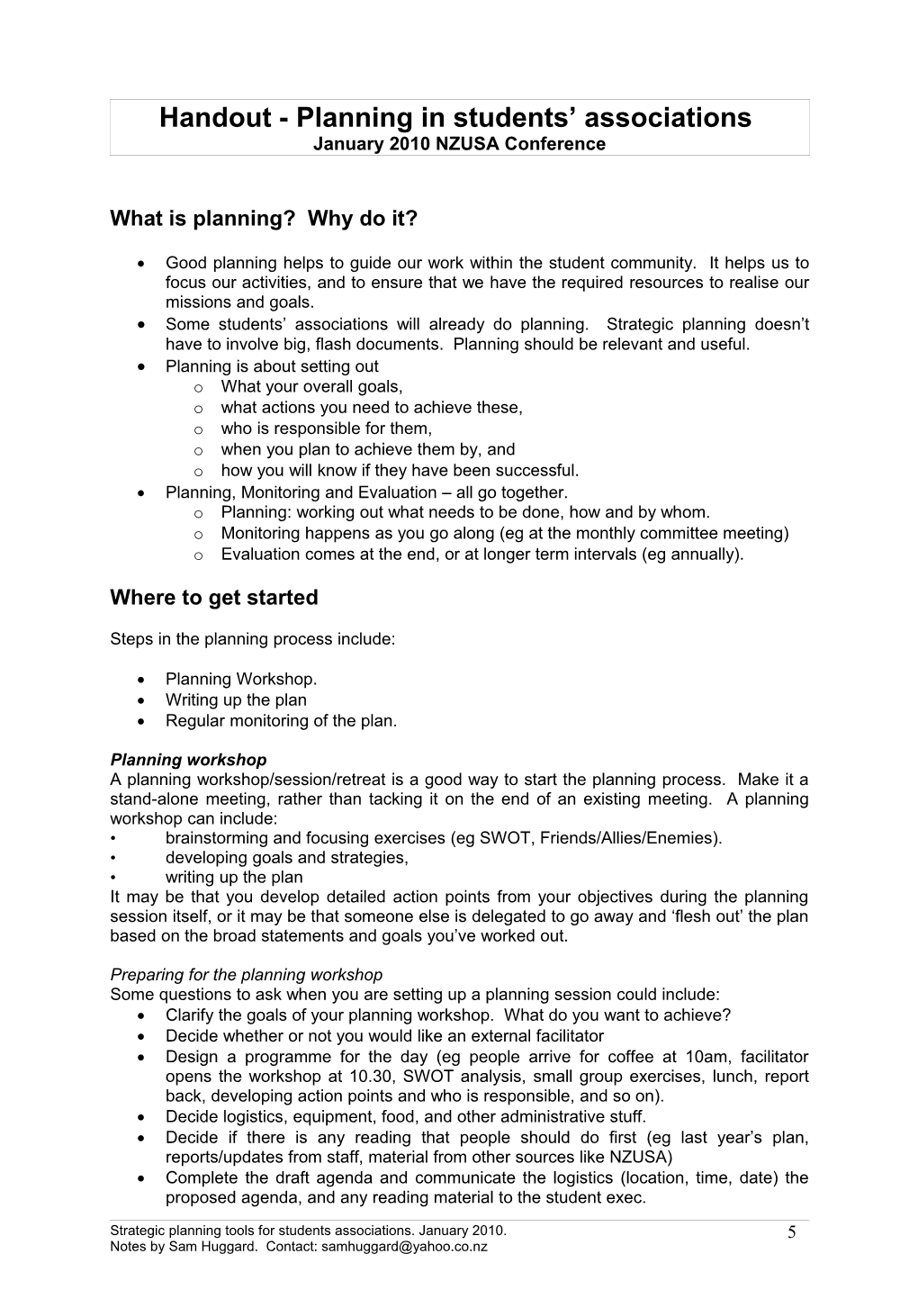 Handout - Structural Analysis and Planning Tools for Students Association Activities And