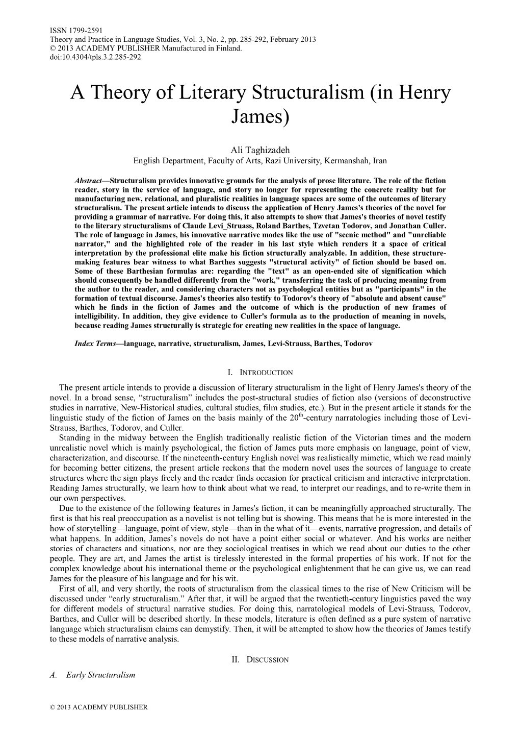 A Theory of Literary Structuralism (In Henry James)