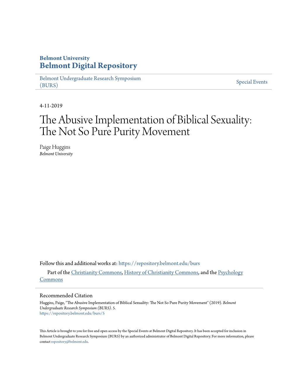 The Abusive Implementation of Biblical Sexuality: the Not So Pure