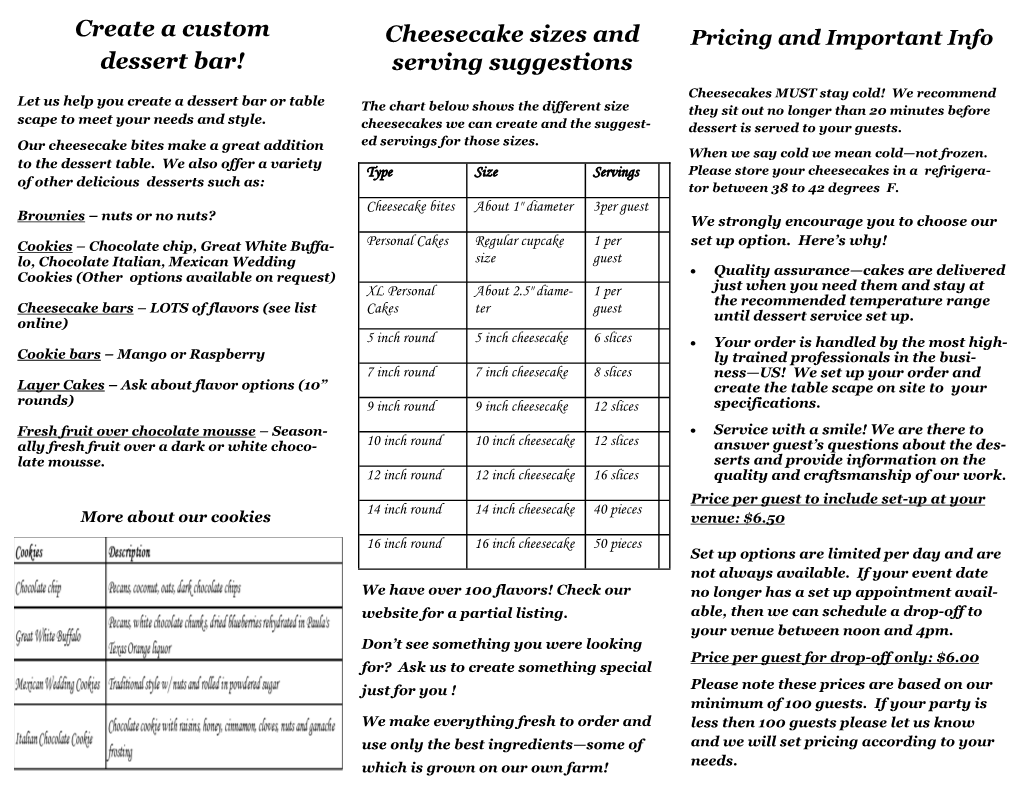 Create a Custom Dessert Bar! Cheesecake Sizes and Serving