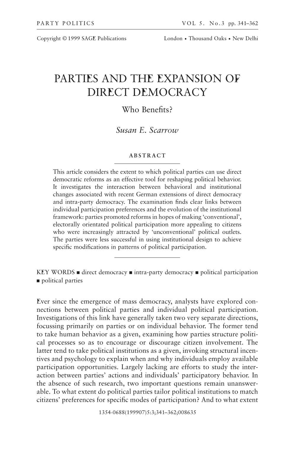 PARTIES and the EXPANSION of DIRECT DEMOCRACY Who Beneﬁts?