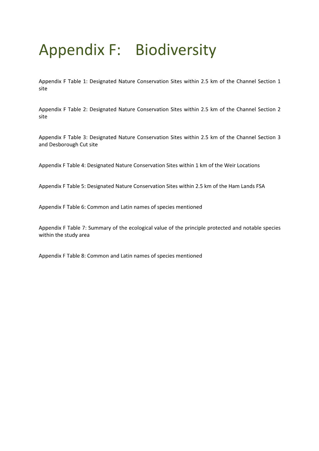 Appendix F: Biodiversity