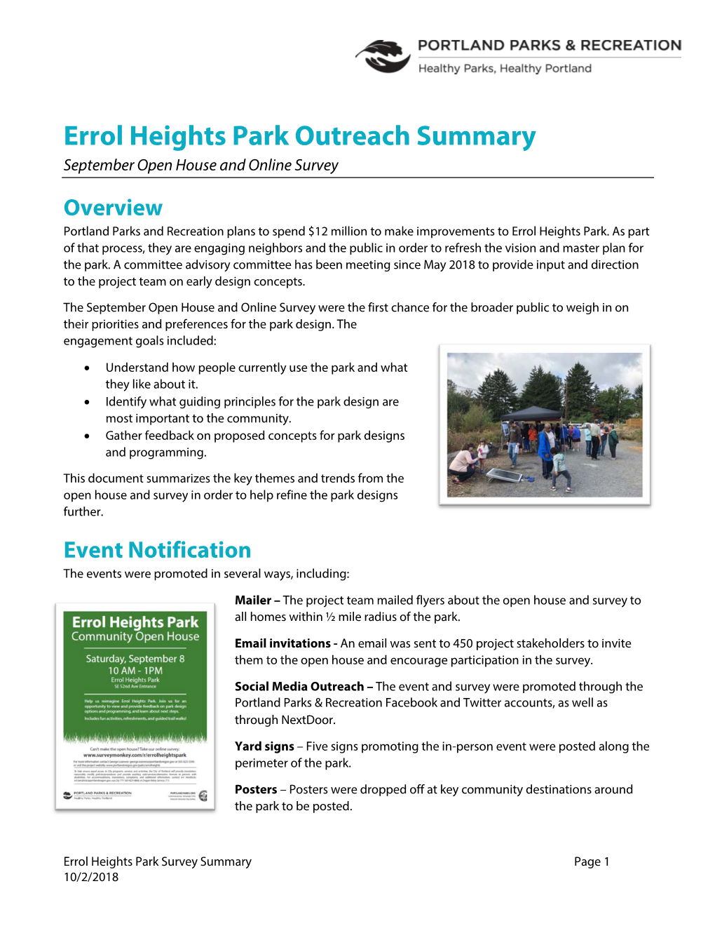 Errol Heights Park Outreach Summary